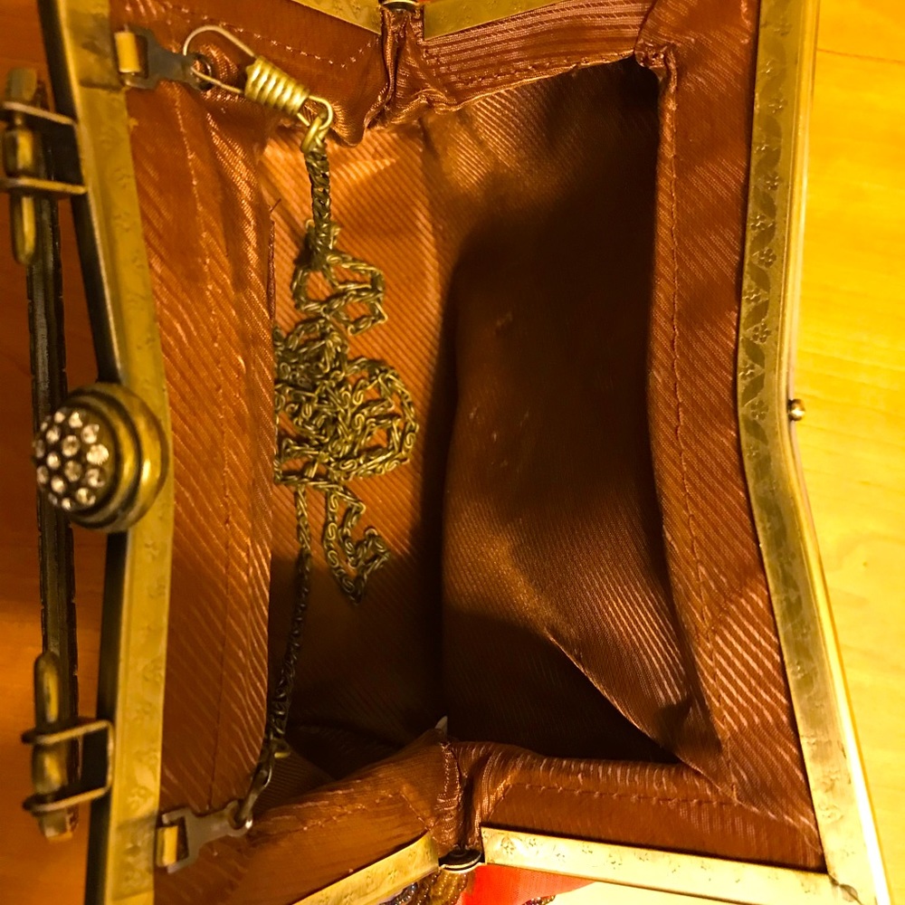Gorgeous Vintage Evening Clutch Bag With Metal Strap Colorful Showstopping Boho - Picture 8 of 8